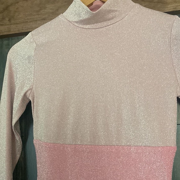 NAKED WARDROBE On The Glow Pink Glitter Mock Neck Crop Top - Picture 3 of 6